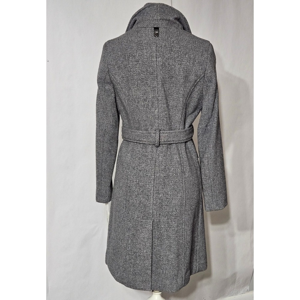 Calvin Klein Grey Women's Wool Blend Angled Twill Wrap Belted Coat Size XS - Picture 6 of 15